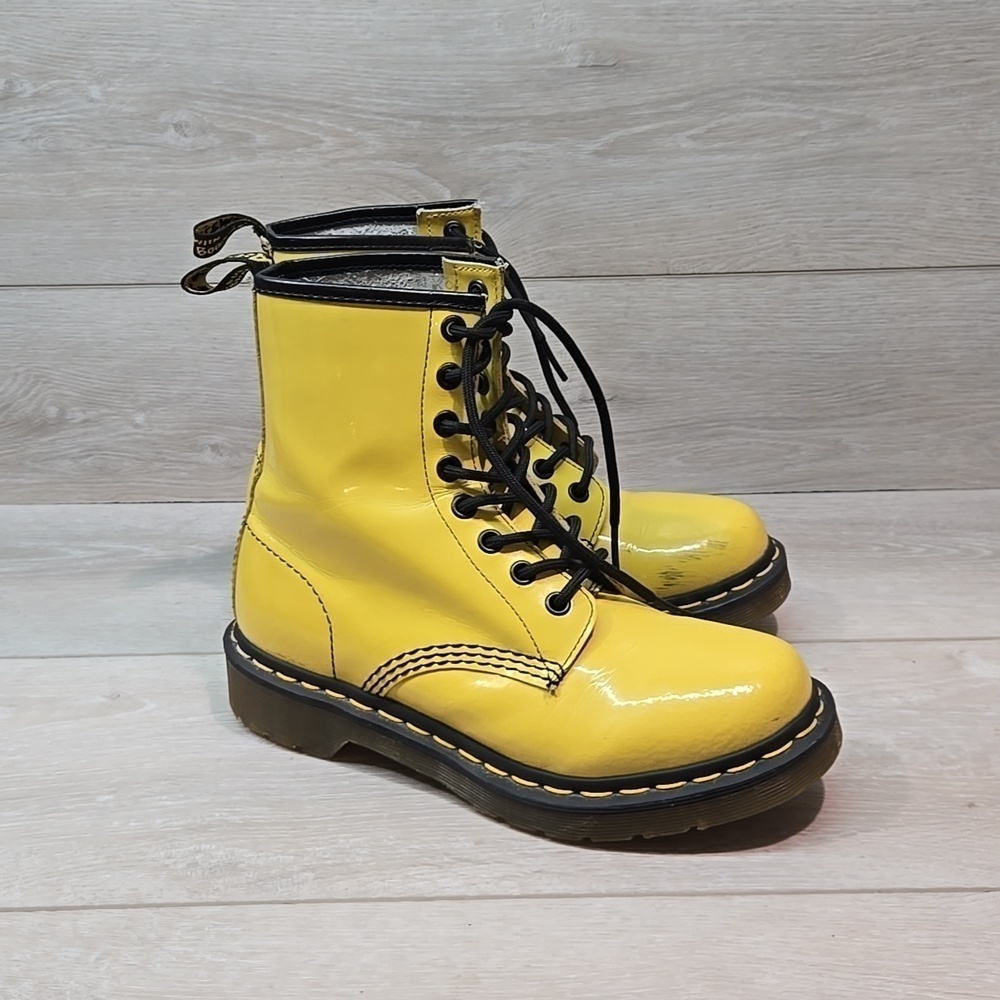 Dr.Martens Womens 1182 High Top Leather Yellow combat Chunky Tractor shoes 6